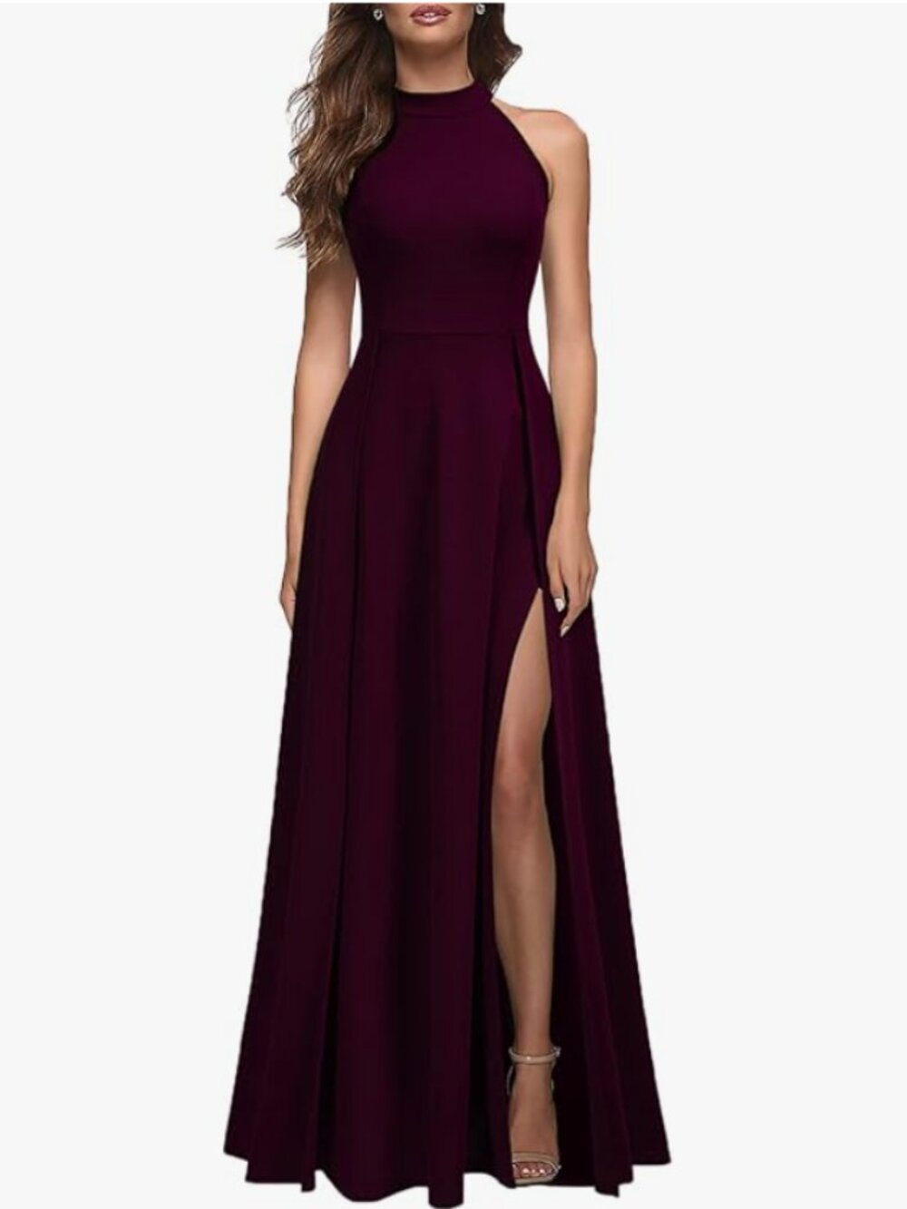 MUSHARE Sexy Split Cocktail Party Maxi Long Formal Dress (Burgundy, M)